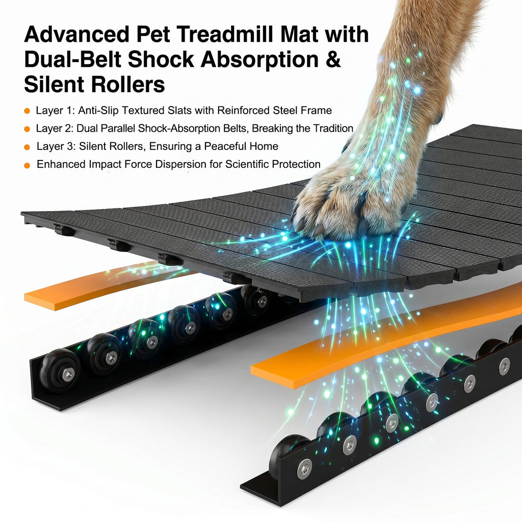 MlemGirove Dog Treadmill for Medium Large Dogs, Indoor Outdoor Pet Slatmill with Speed Distance Monitor, Disc Brake Lock System, Pin-Hinged Track and Transport Wheels