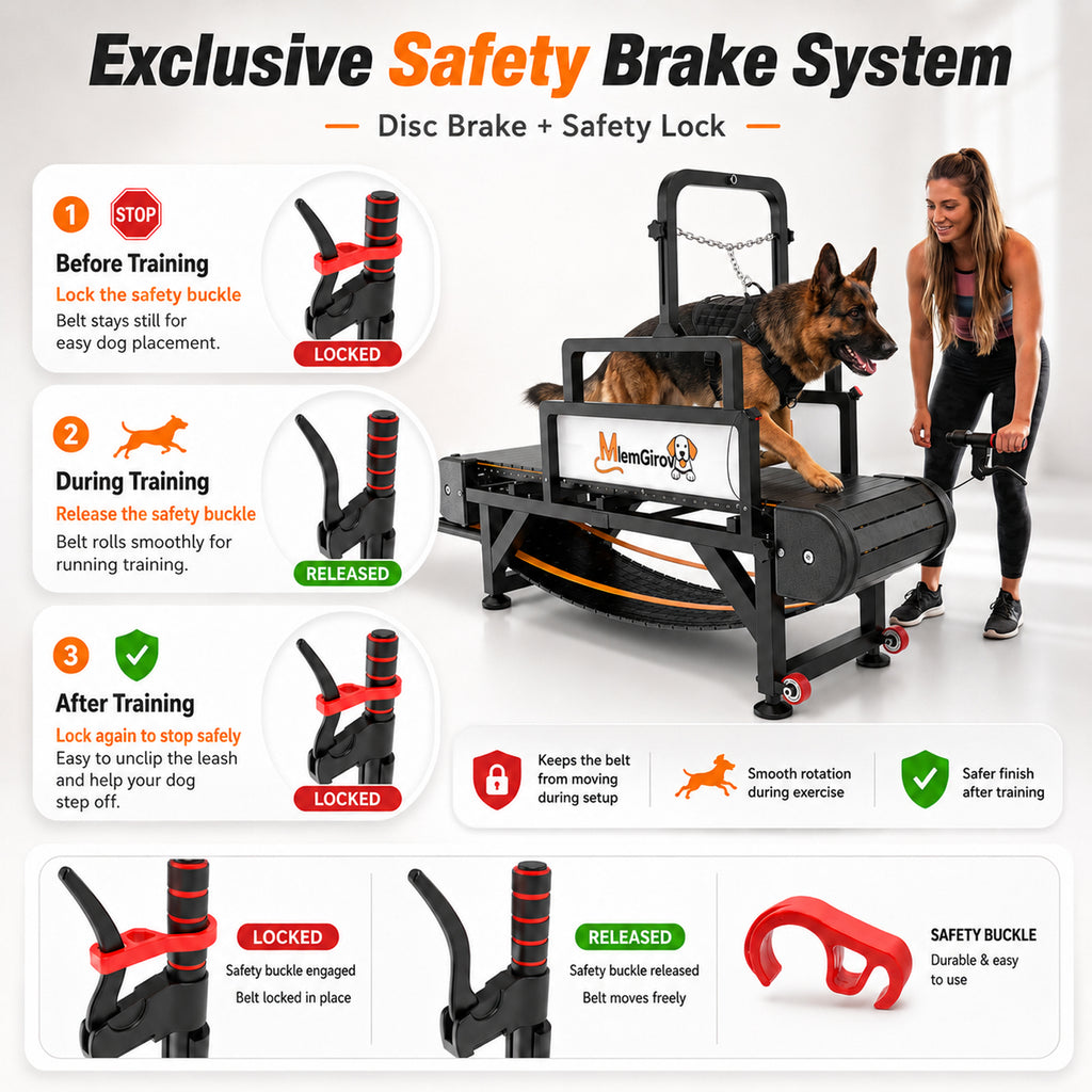 MlemGirove Dog Treadmill for Medium Large Dogs, Indoor Outdoor Pet Slatmill with Speed Distance Monitor, Disc Brake Lock System, Pin-Hinged Track and Transport Wheels