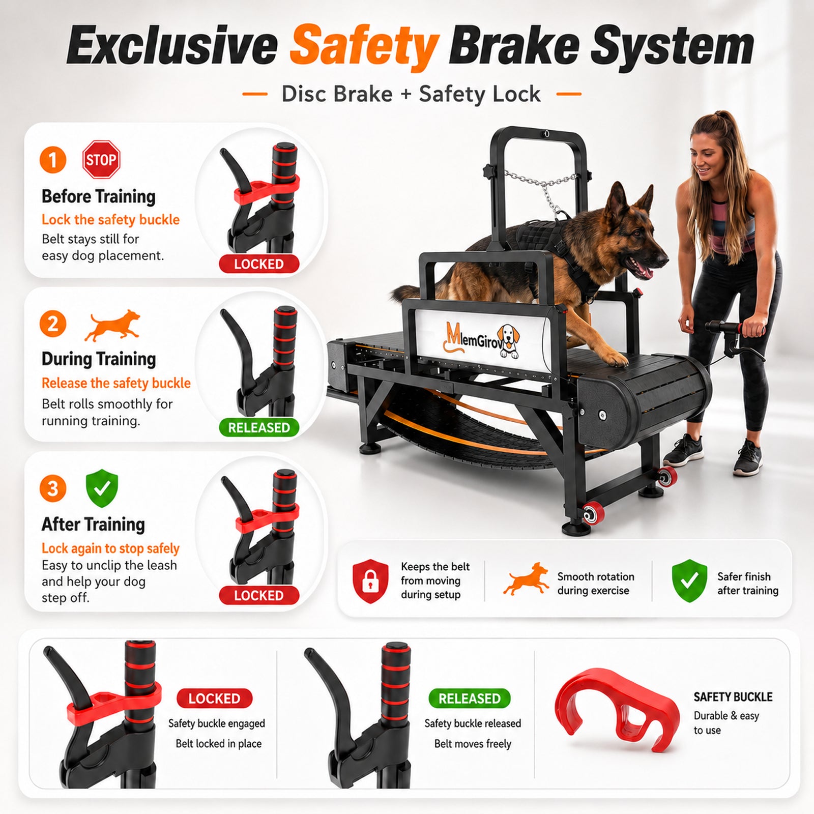MlemGirove Dog Treadmill for Medium Large Dogs, Indoor Outdoor Pet Slatmill with Speed Distance Monitor, Disc Brake Lock System, Pin-Hinged Track and Transport Wheels