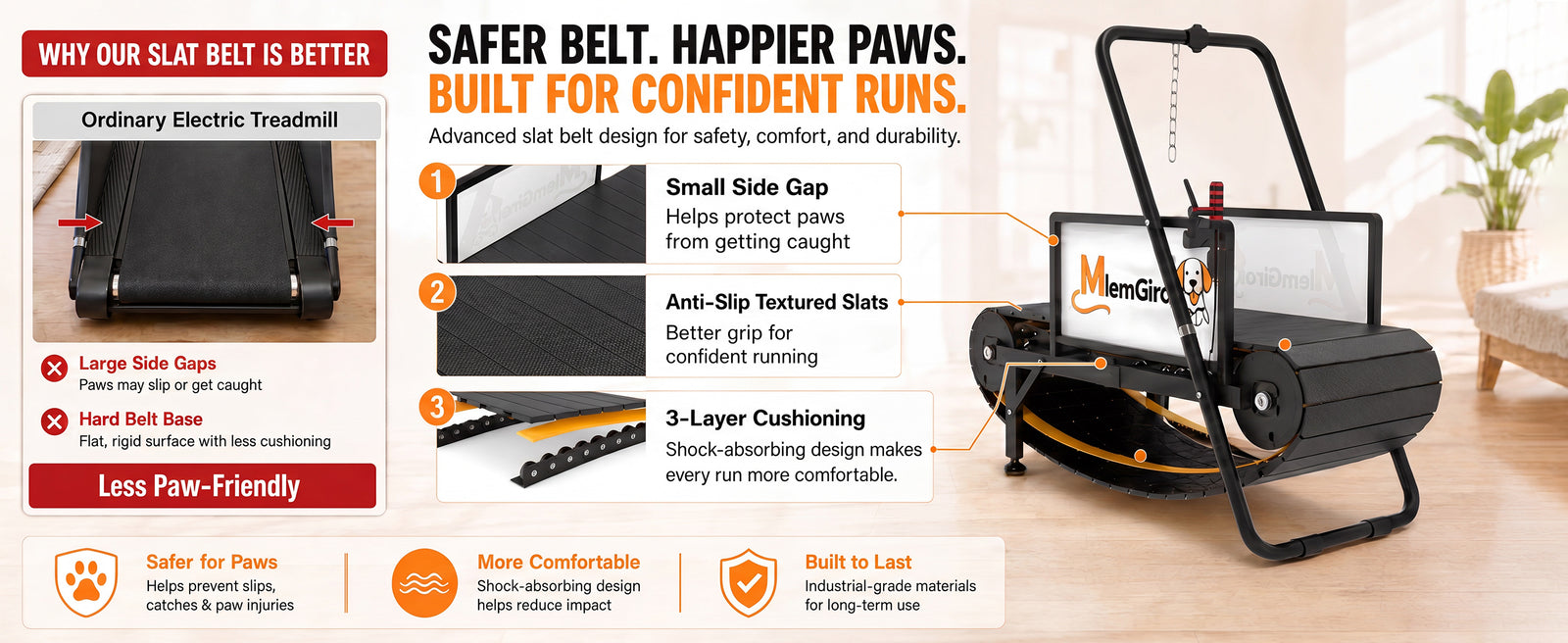 Small dog Slatmill running surface shown for product comparison