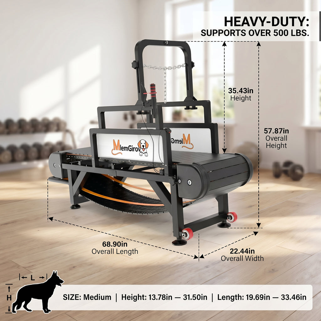 MlemGirove Dog Treadmill for Medium Large Dogs, Indoor Outdoor Pet Slatmill with Speed Distance Monitor, Disc Brake Lock System, Pin-Hinged Track and Transport Wheels